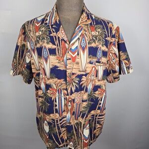 VTG- ROYAL CREATIONS Hawaiian Surfer Board Palm S/S Allover Beach Shirt Men's XL